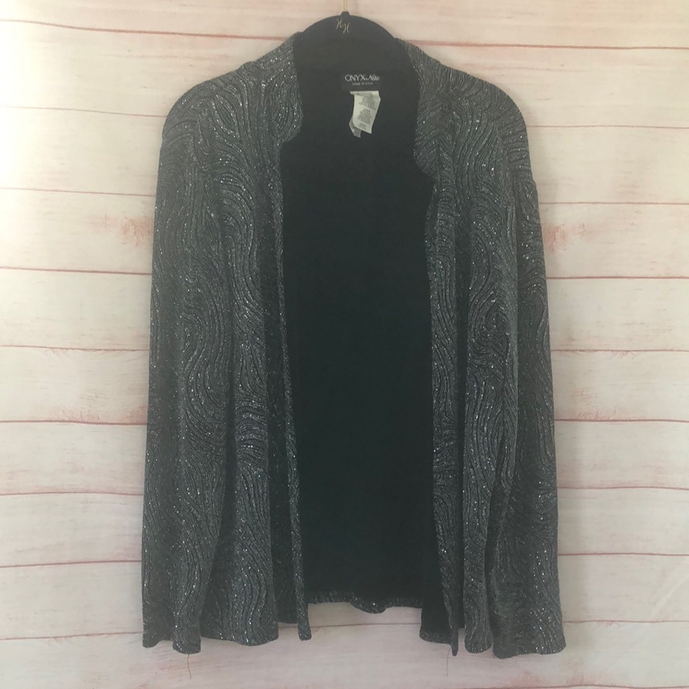 Onyx Nite Black Metallic Shimmer Open Front Cover Up Cardigan XL